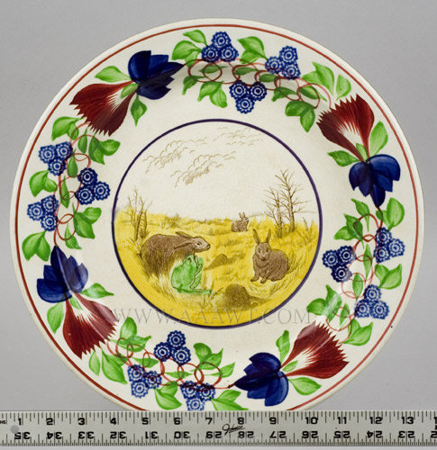 Stick Spatter, Rabbitware Charger, Rabbits and Frog, Virginia Rose Border
England
Circa 1875 to 1900, scale view